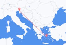 Lennot Mykonoksesta, Kreikka Triesteen, Italia