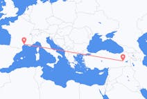 Flyreiser fra Mus, Tyrkia til Montpellier, Frankrike