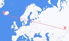 航班从哈萨克斯坦塞米伊市到雷克雅维克市，冰岛塞尔
