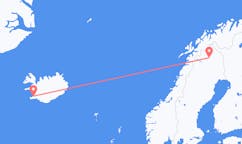 Voli dalla città di Reykjavik, l'Islanda alla città di Kiruna, la Svezia