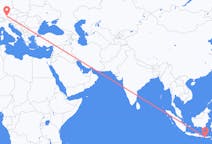 Flyreiser fra Praya, Lombok, Indonesia til München, Tyskland