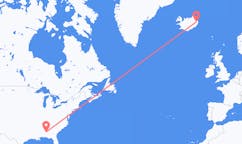 航班从美国蒙哥马利市到埃伊尔斯塔济市，冰岛塞尔