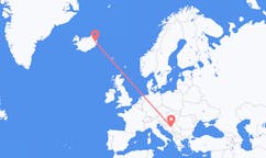 航班从波斯尼亚和黑塞哥维那图兹拉市到埃伊尔斯塔济市，冰岛塞尔