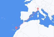 Vluchten van Lanzarote, Spanje naar Genua, Italië