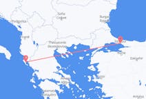 Vluchten van Istanboel, Turkije naar Korfoe, Griekenland
