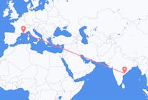Flights from Rajahmundry, India to Marseille, France