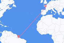 Flyg från Belém (kommun i Brasilien, Pará, lat -1,34, long -48,42), Brasilien till La Rochelle, Frankrike