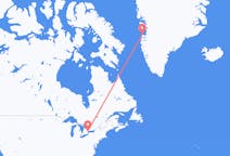 カナダのトロントからから、グリーンランドのアシアトまでのフライト