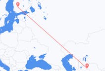 Vluchten van Urganch, Oezbekistan naar Tampere, Finland
