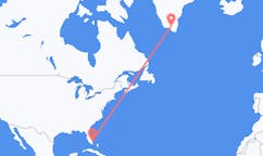 米国のフォート ローダーデールから、グリーンランドのナルサルスアクまでのフライト