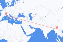 Flyg från Lashio, Myanmar (Burma) till Nice, Frankrike