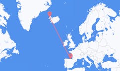 航班从西班牙毕尔巴鄂市到伊萨菲厄泽市，冰岛塞尔