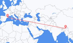 インドのジョルハットから、スペインのバルセロナまでのフライト