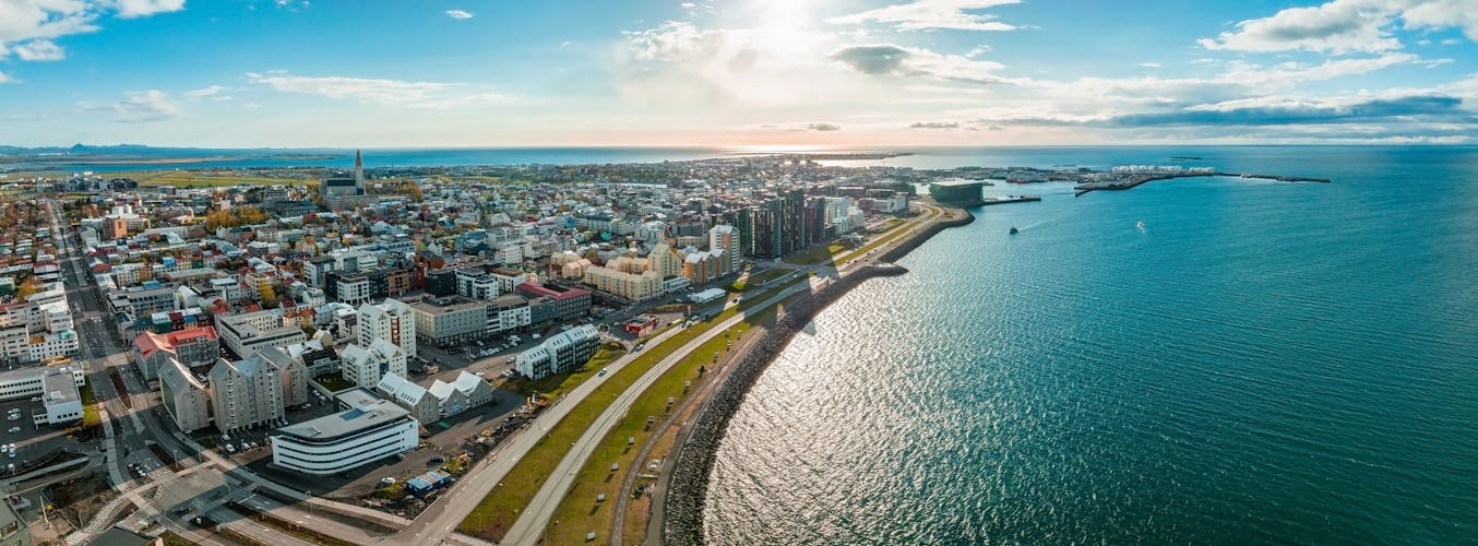 Photo of beautiful aerial view of Reykjavik, Iceland on a sunny summer day.