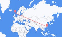 Flyg från Xiamen, Kina till Lerwick, Skottland