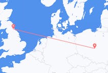 Flyg från Durham, England till Łódź