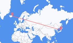 航班从日本庄内市到埃伊尔斯塔济市，冰岛塞尔