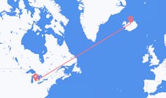 Fly fra byen Lansing, USA til byen Akureyri, Island