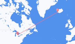航班从美国萨吉诺市到雷克雅维克市，冰岛塞尔