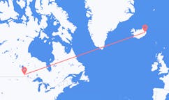 航班从加拿大温尼伯市到埃伊尔斯塔济市，冰岛塞尔
