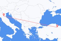 Vluchten van Karamustafapasa, Turkije naar Bologna, Italië
