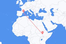 出发地 埃塞俄比亚出发地 甘贝拉目的地 西班牙巴塞罗那的航班