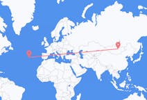 Vluchten van Ulaanbaatar, Mongolië naar Horta, Azoren, Portugal