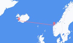 Vluchten van de stad Reykjavik naar de stad Ålesund