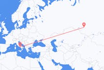 Vluchten van Novosibirsk, Rusland naar Napels, Italië