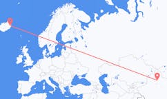航班从中国乌鲁木齐市到埃伊尔斯塔济市，冰岛塞尔
