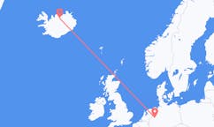 Flyreiser fra byen Münster, Tyskland til byen Akureyri, Island