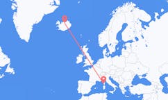 航班从法国阿雅克肖市到阿克雷里市，冰岛塞尔