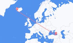 航班从土耳其特拉布宗市到雷克雅维克市，冰岛塞尔