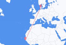 Vluchten van Cap Plinten, Senegal naar Billund, Denemarken