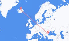 航班从保加利亚瓦尔纳市到阿克雷里市，冰岛塞尔