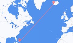 Flyreiser fra George Town, Bahamas til Reykjavik, Island