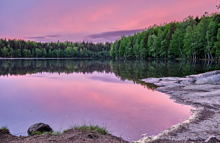 Photo of beautiful Finnish lake landscape in Tampere.
