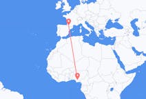 Flyg från Asaba, Nigeria till Lourdes (kommun i Brasilien, São Paulo, lat -20,94, long -50,24), Frankrike