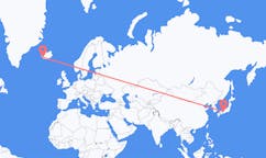日本の大阪から、アイスランドのレイキャビク行きフライト