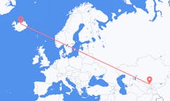 航班从哈萨克斯坦奇姆肯特市到阿克雷里市，冰岛塞尔