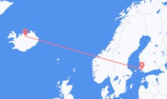 航班从芬兰图尔库市到阿克雷里市，冰岛塞尔