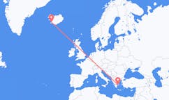 航班从希腊雅典市到雷克雅维克市，冰岛塞尔
