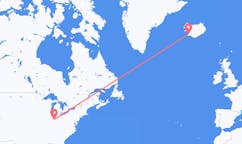 航班从美国印第安纳波利斯市到雷克雅维克市，冰岛塞尔