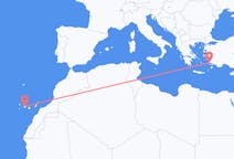 出发地 西班牙出发地 特内里费岛目的地 土耳其哈利卡那索斯的航班