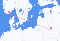 Flyg från Minsk, Vitryssland till Kristiansand, Norge