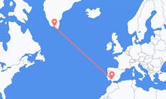 スペインのセビリアから、グリーンランドのカコルトクまでのフライト