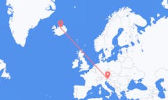 航班从奥地利克拉根福市到阿克雷里市，冰岛塞尔