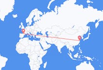 Flyg från Shanghai, Kina till Lourdes (kommun i Brasilien, São Paulo, lat -20,94, long -50,24), Frankrike