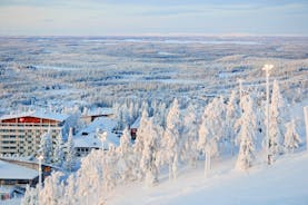 Rovaniemi Finland, panorama of the city with Kemijoki river in the back and Ounasvaara fell with the city heart at the left.
