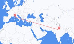 Flyreiser fra Gwalior, India til Bastia, Frankrike